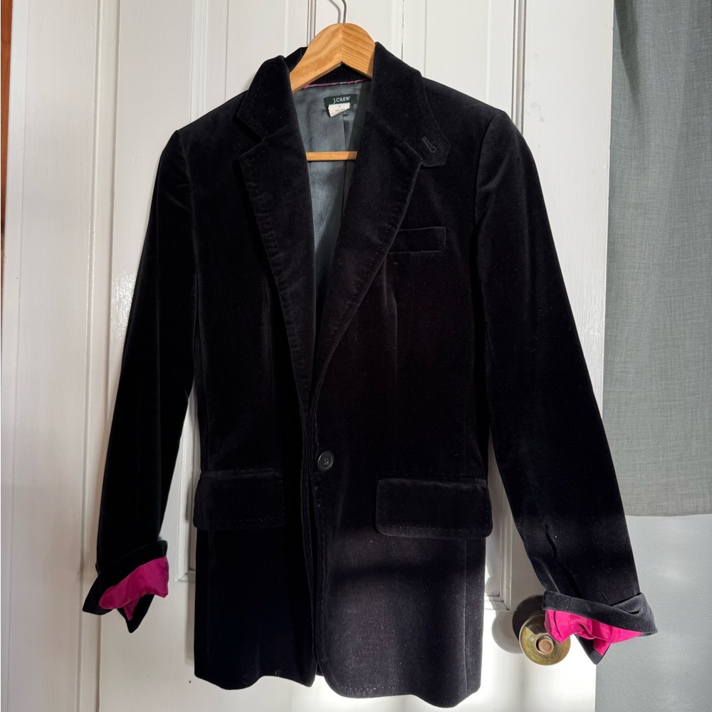 J. Crew Black Velvet Blazer with Pink Lining